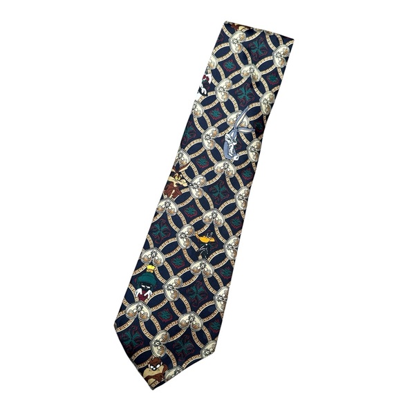Looney Tunes Mania Vintage Blue Gold Chain1995 Novelty Neck Tie - Picture 2 of 5